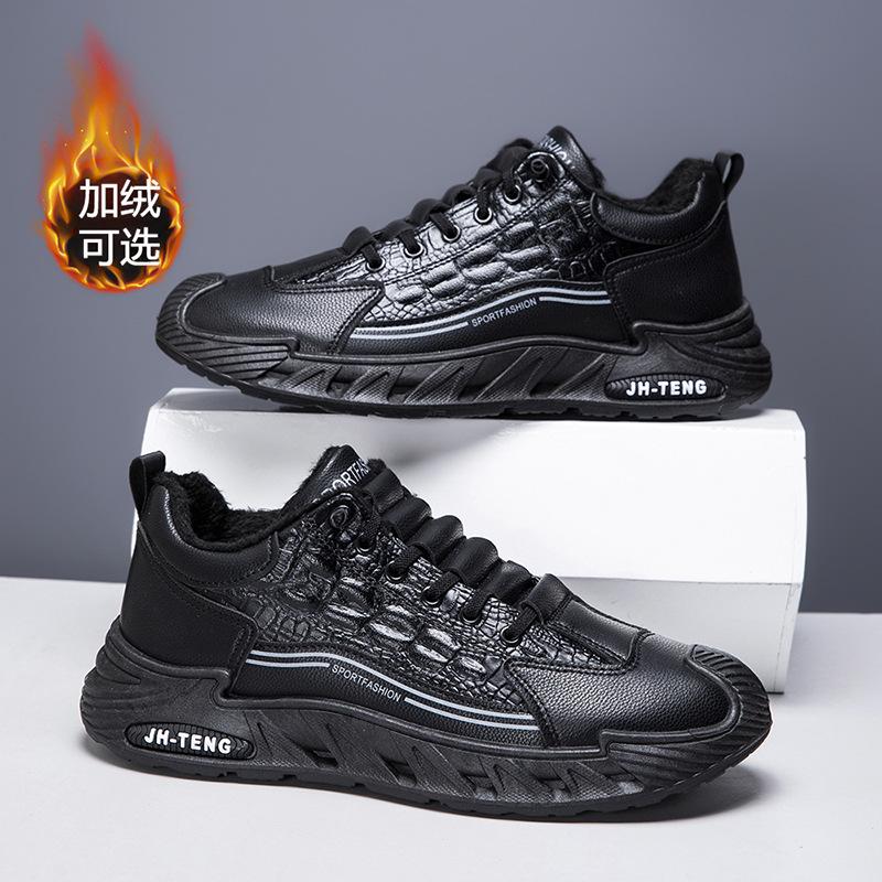 Одинарные хлопковые мужские туфли большого размера повседневные мужские на шнуровке модные с крокодиловым узором на мягкой подошве спортивные туфли