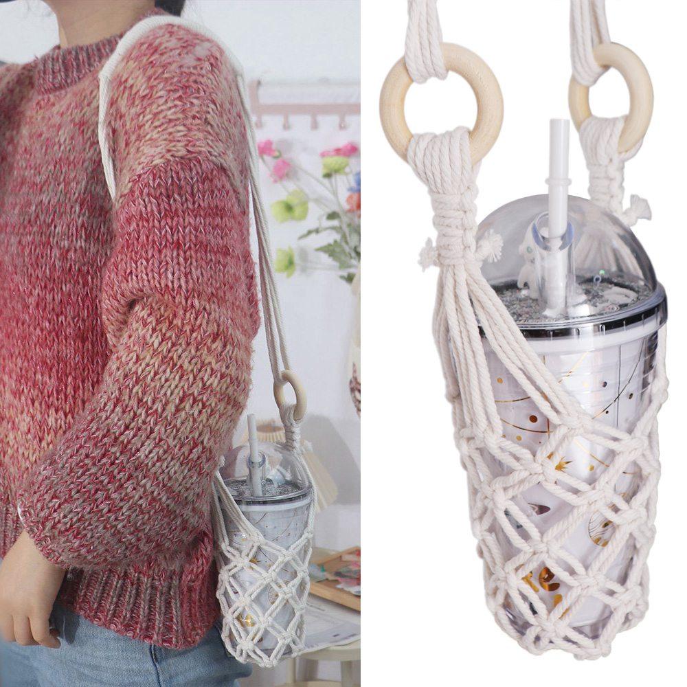 Hollow Out Knitting Water Bottle Holder Bohemian Crochet Wine Bottle Carrier  Hiking