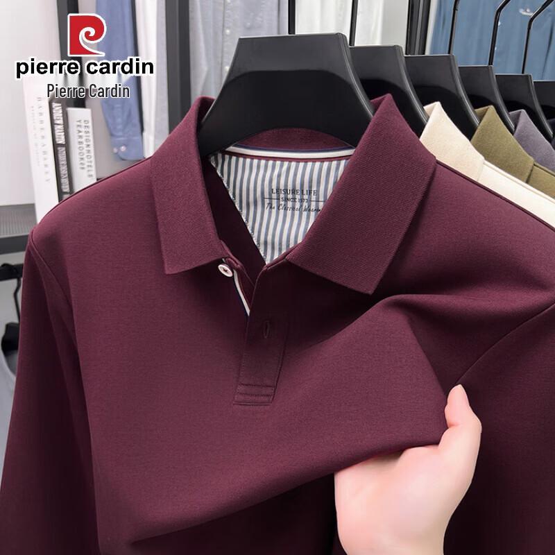 Pierre Cardin Мужская однотонная рубашка-поло с длинным рукавом и отложным воротником