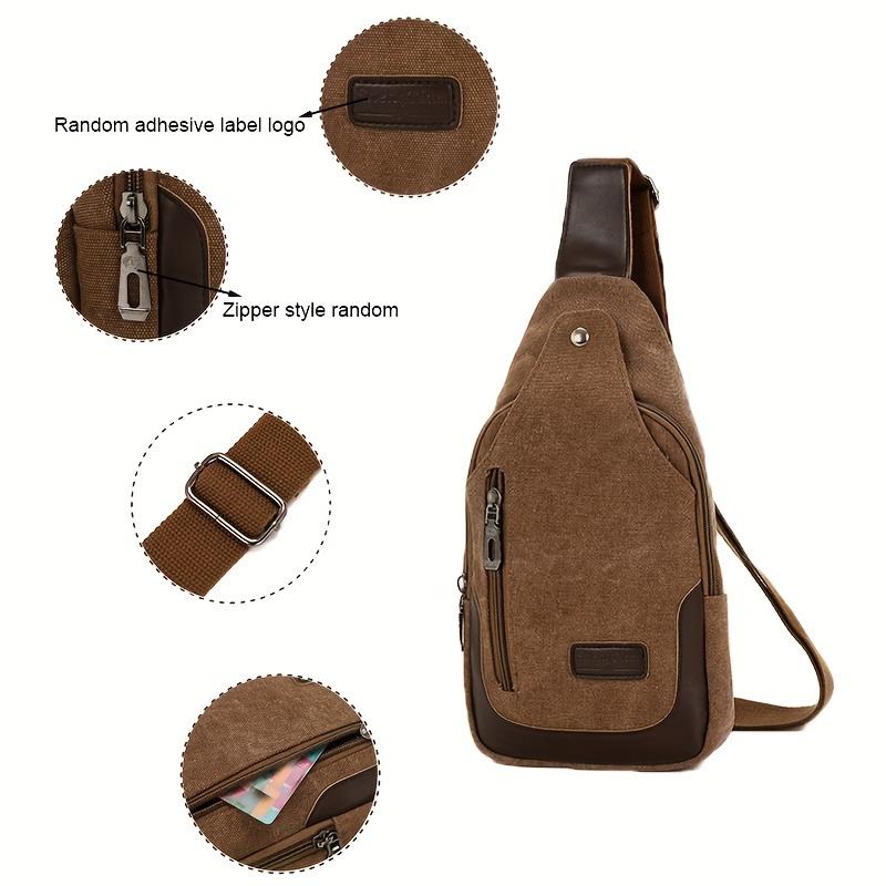 1 шт. Мужская походная холщовая нагрудная сумка, однотонная износостойкая большая вместительная нагрудная сумка