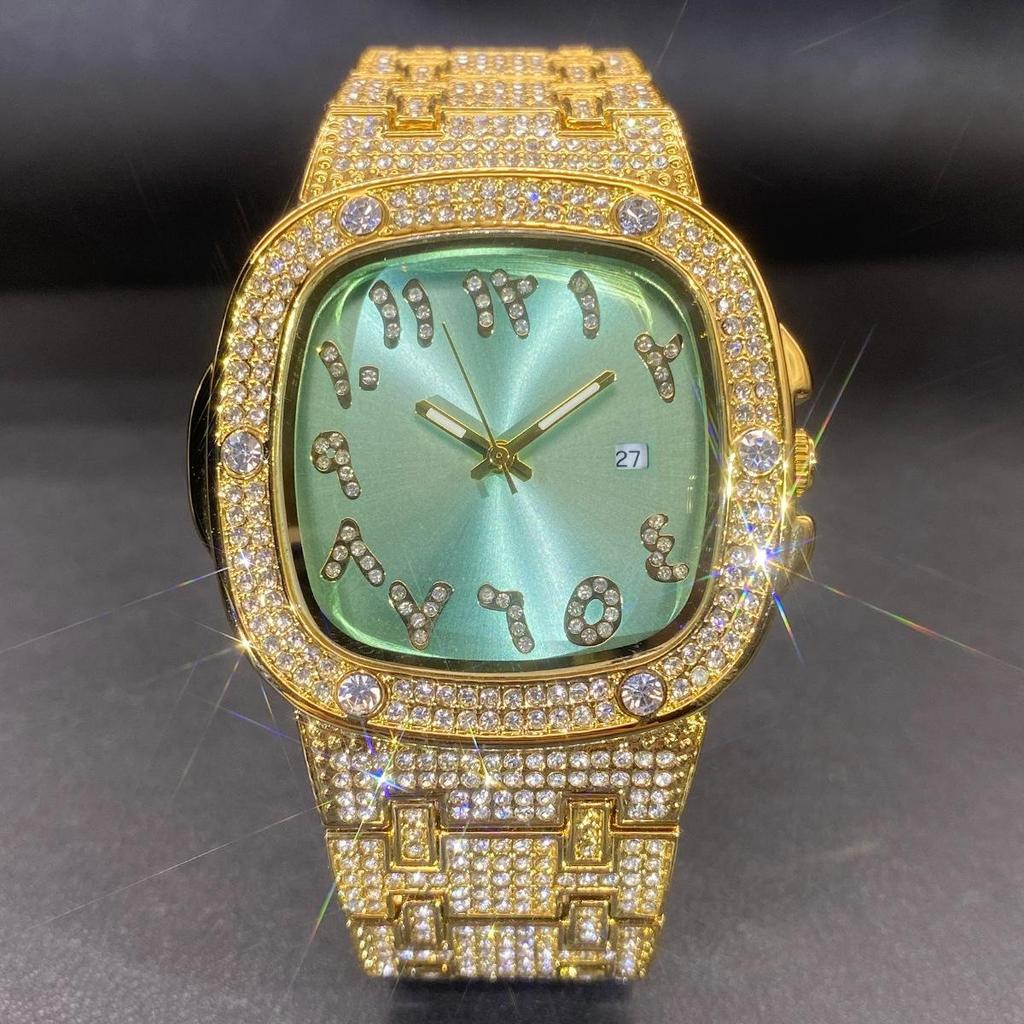 Luxury Diamond Watch for Men Hip Hop Style Bling Iced Out Wristwatch Fashion Square Steel Waterproof Clock