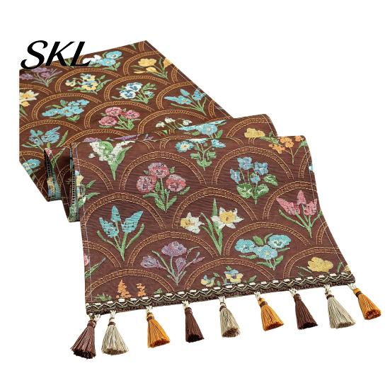 Tassel Edge Table Runner Jacquard Floral Runner, Vintage with Edges, Elegant Dining Farmhouse for Wedding Baby Shower Decor Charming Centerpiece