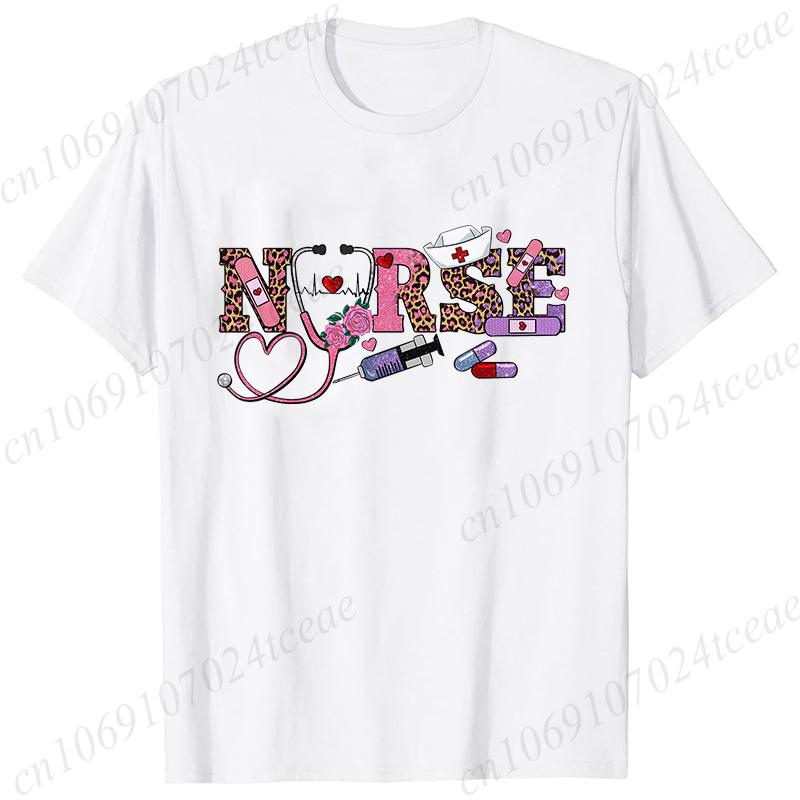 New Women T Shirt Pullover Oversize Valentines Day Love Nurse Print T-Shirt Casual Short Sleeve Women T-Shirt Nurse Tees Gifts