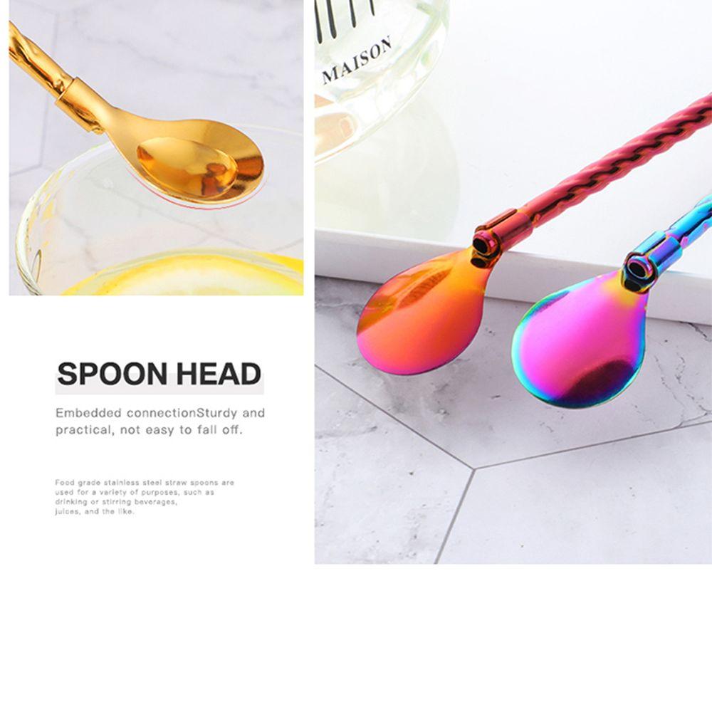 New Reusable Metal Bar Tea Stainless Steel Straws Spoon Coffee Spoons Drinking Straw