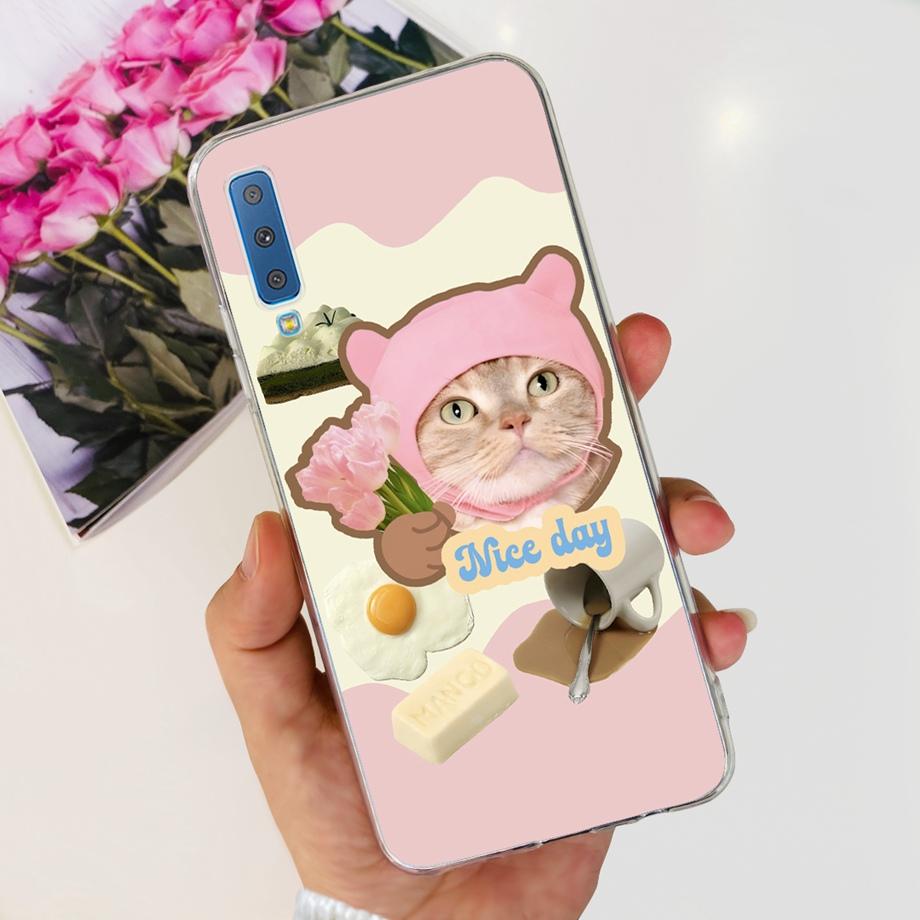 Luxuly Clear Silicone Back Cover For Samsung Galaxy A7 2018 Case 6.1" SM-A750F Bumper Fundas Soft TPU Women Fashion Rose Flower