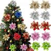 Glitter Christmas Flowers Artificial Poinsettia Flower Head Xmas Tree Ornament DIY Wreath Navidad New Year Gifts