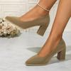 Мода 2024 Обувь высокого качества Женские туфли-лодочки Осенние с острым носком Однотонные Платье Вечеринка Блочный каблук Мелкие Большого размера