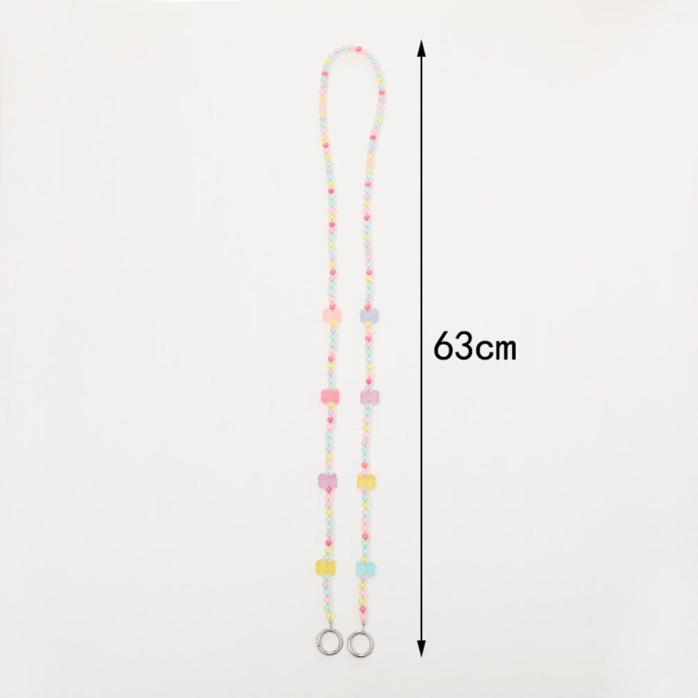 Little Bear Mobile Phone Crossbody Strap Candy Color Beaded Crossbody Chain Keychain Pendant