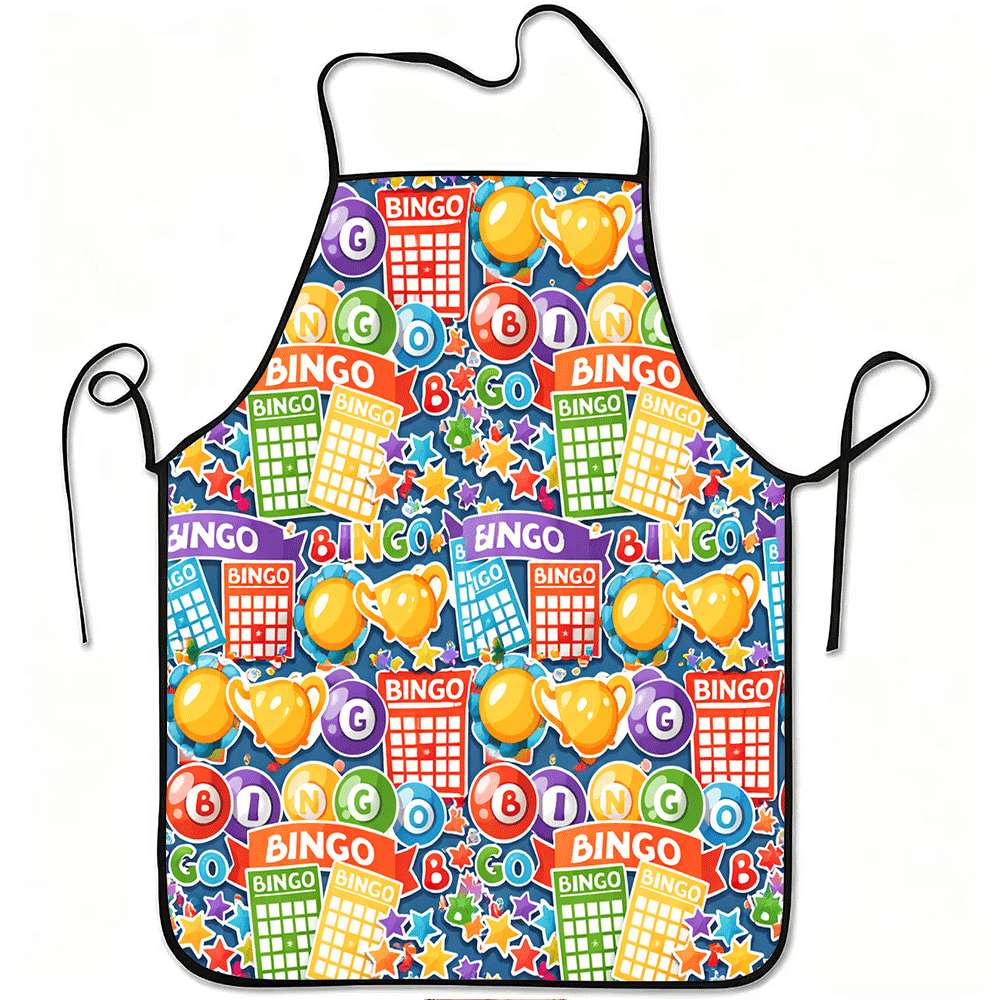 1pc Colorful Bingo Balls Cards Trophies Pattern Kitchen Cooking Baking Gift For Women Game Lover Chef Wear Fun Party Design