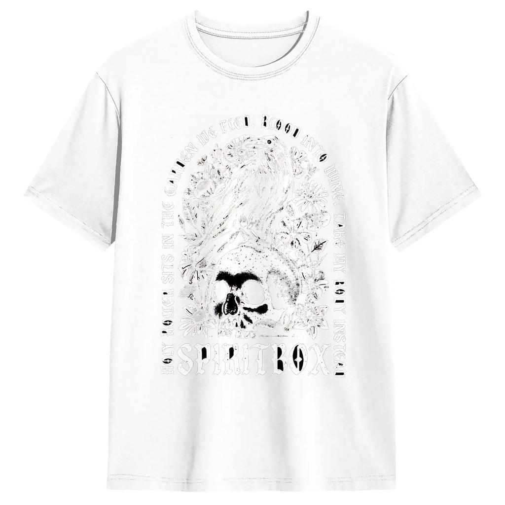 Spiritbox Floral Crow Skull Vintage Circle T-Shirt Summer Pure Cotton T-Shirts For Male Cool Tshirt Short-Sleeved Top Tees