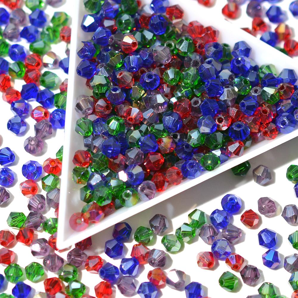 4mm AB Color Plating Bicone Shape Austrian Crystals Beads Spacer Loose Beads for DIY Jewelry Bracelet Necklace Making