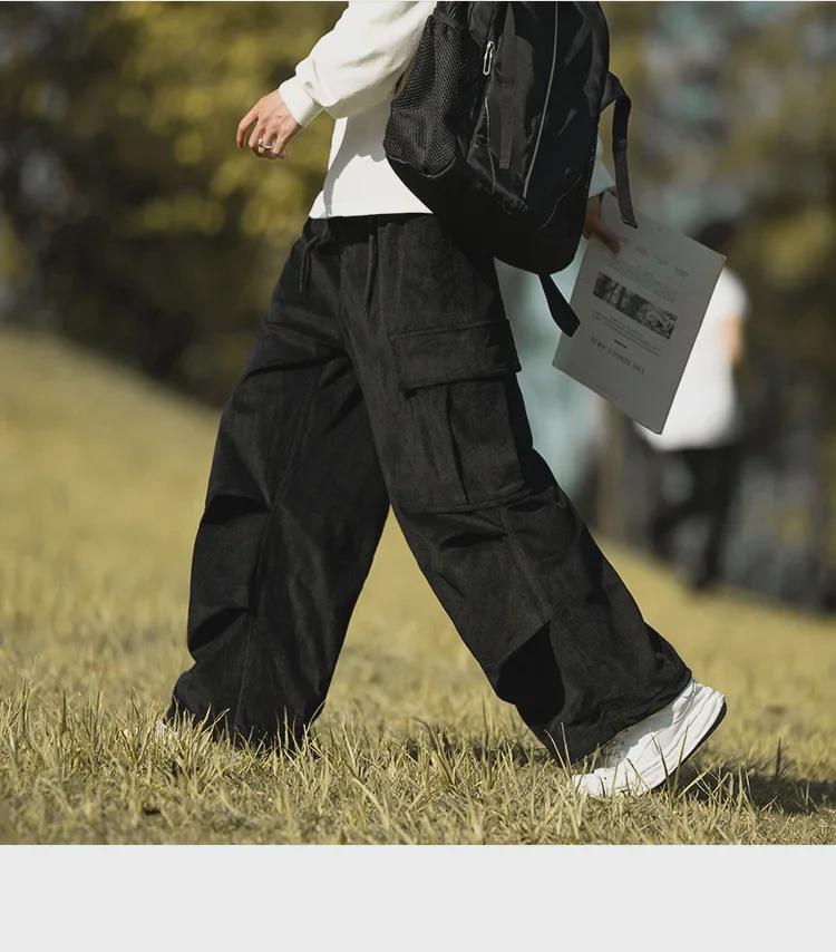 Мужские повседневные модные вельветовые комбинезоны армейского зеленого цвета - осенние и зимние широкие брюки