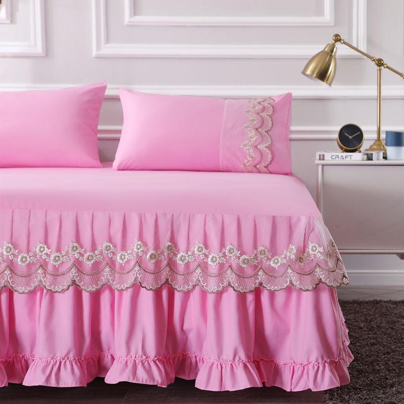 Современная минималистичная кружевная юбка-кровать в стиле принцессы, приятное для кожи хлопковое нескользящее покрывало, бытовая юбка-кровать, комплект из трех предметов