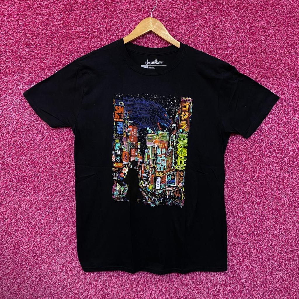 Город Кайдзю Центр Неоновые Огни Годзилла Футболка Threadless Размер L