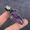 Sage Amethyst, Moonstone Gemstone Copper Wire Wrap Jewelry Pendant 2.44" h2S34