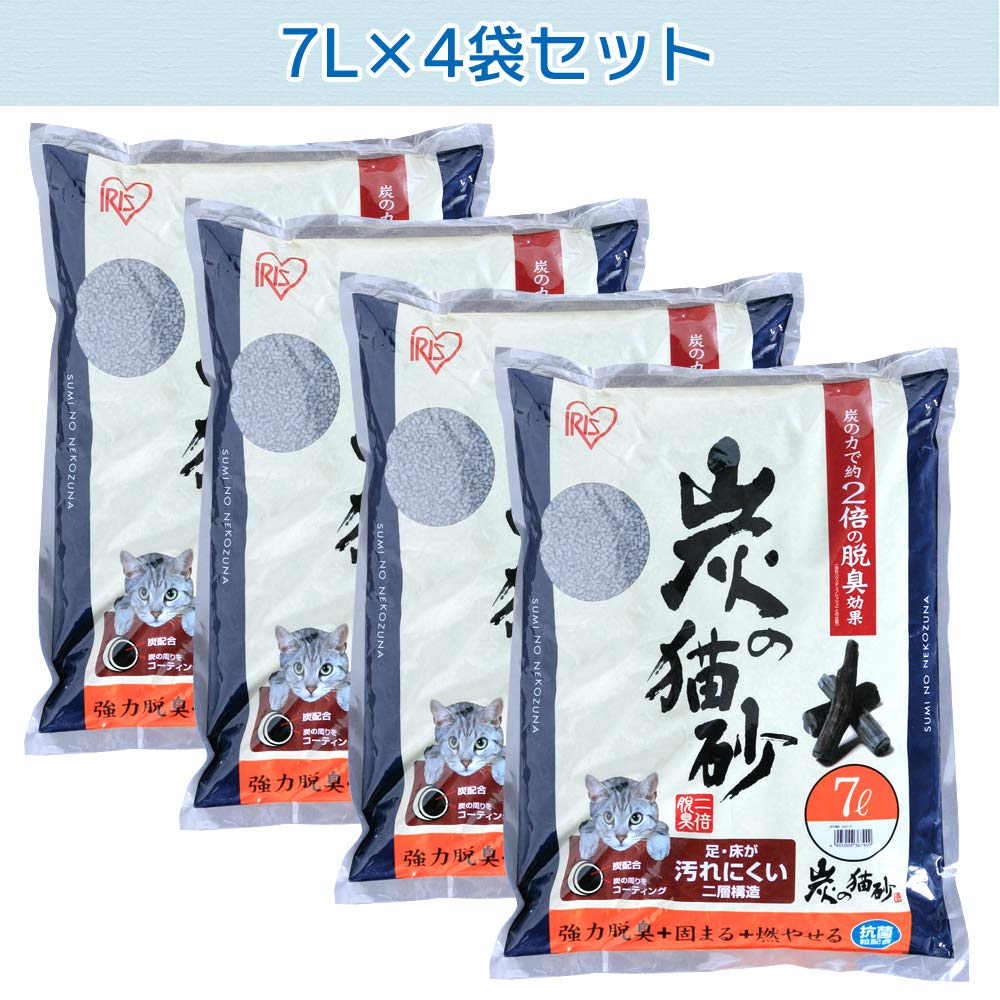 IRIS OHYAMA Double Deodorizing Effect Charcoal Cat Litter Antibacterial 7L X 4 Bags (Bulk Purchase)