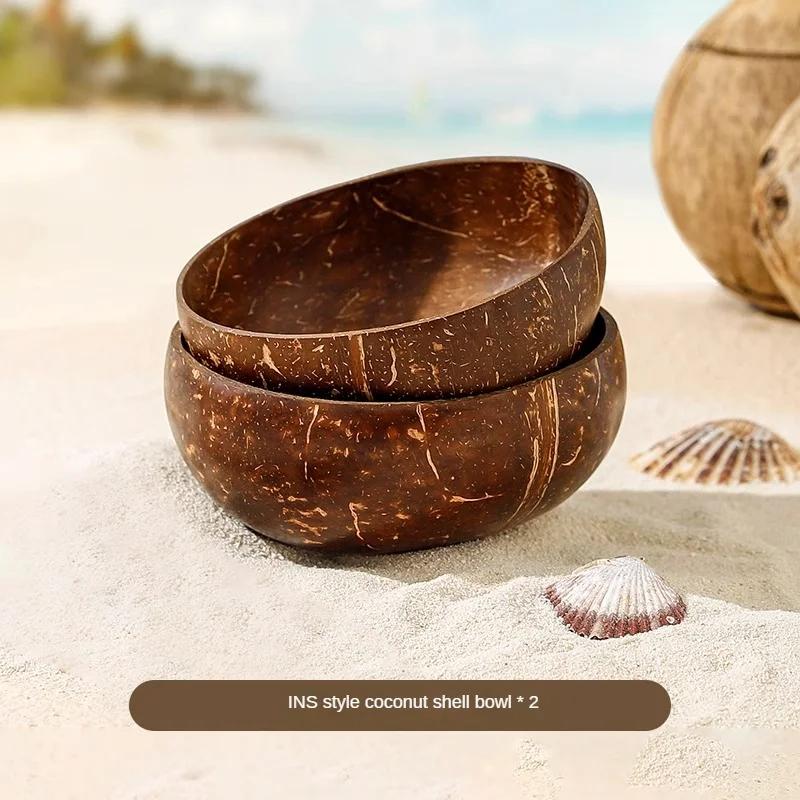 Natural Coconut Bowl Wooden Handmade Coconut Bowl Dinnerware Set Handmade Spoon for Desserts Fruit Salad Kitchen Utensils