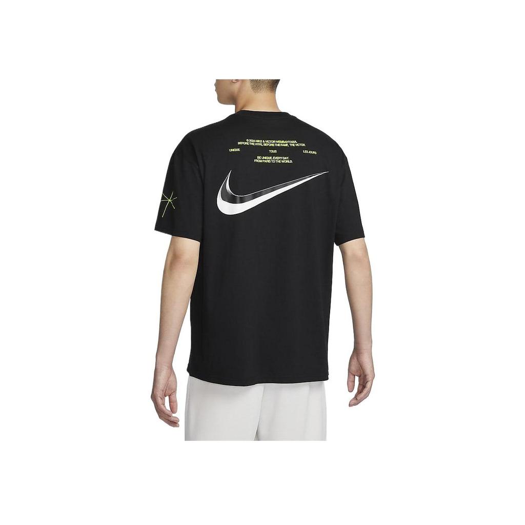 Nike Сан-Антонио Спёрс Виктор Вембаньяма Дизайн с принтом букв Дышащая Свободная Спортивная Футболка Мужская Футболка Черная IB5571010
