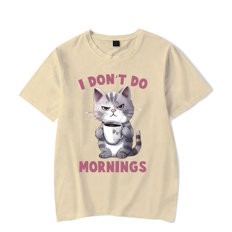 Футболки с графическим принтом «Я не делаю утро» Футболки с забавным котом и кофе Футболки больших размеров Модные футболки в стиле Харадзюку Женские и мужские футболки