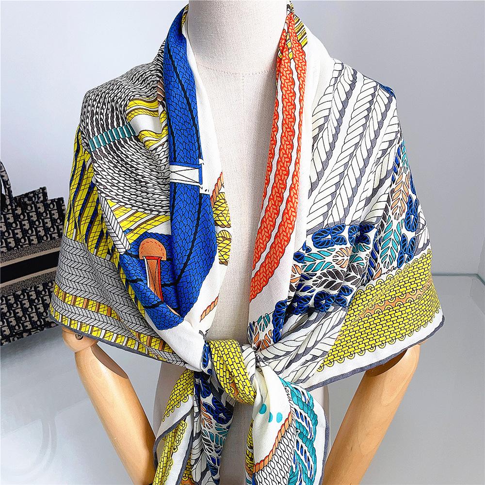 130cm Imitation Silk Cashmere Square Scarf Shawl Winter Scarf Women Brand Luxury Geometric Rope Scarves Wraps Pashmina Hijab