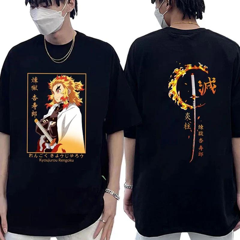 Rengoku Kyoujurou Anime Print Short Sleeve T-shirt Casual Crew Neck Summer Unisex Top Oversized T Shirt Graphic T Shirts