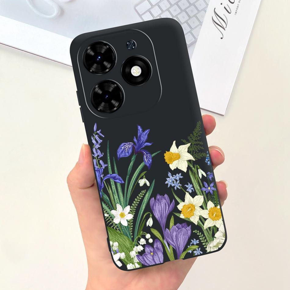 Чехол для Tecno Spark Go 2024 Милый Цветочный Узор Сердечки Конфетный Цвет Мягкий Силикон Тонкая Задняя Крышка Телефона Для Spark Go (2024) BG6