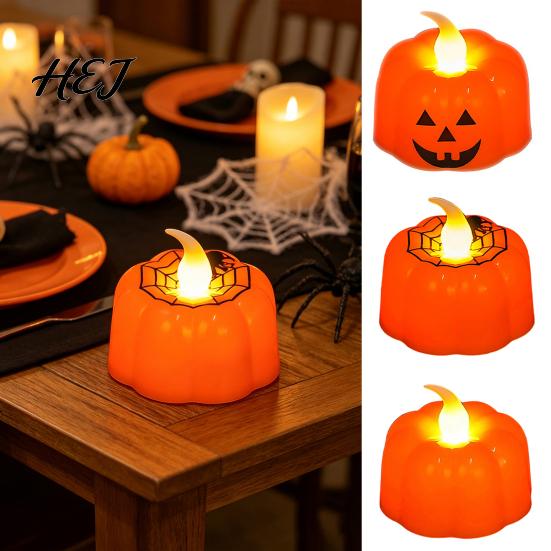 Atmosphere Lighting for Events 2Pcs Halloween Pumpkin Flameless Candles, Battery Operated LED Candle, Decorative Candles Party Supplies Light,