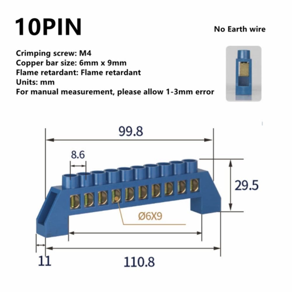 Blue Green Zero Line Brass Screw Grounding Bridge Terminal Copper Bridge Type Rail Terminal Wire