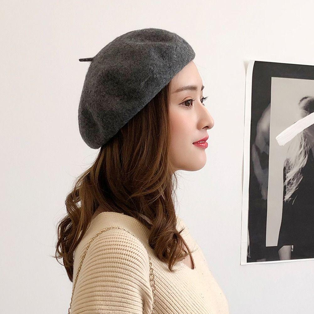 Однотонная ретро-винтажная шапка-берет, шерстяная шапка-берет, фетровые береты, плоская шапка