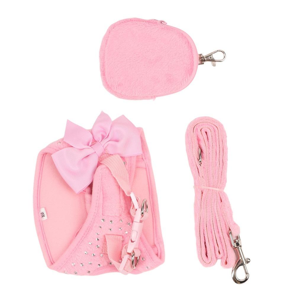 Soft Texture Dog Harness Solid Pink Sturdy Strap Dog Leash Set Flexible Strap Skin Friendly Cat Leash Set Daily Walking