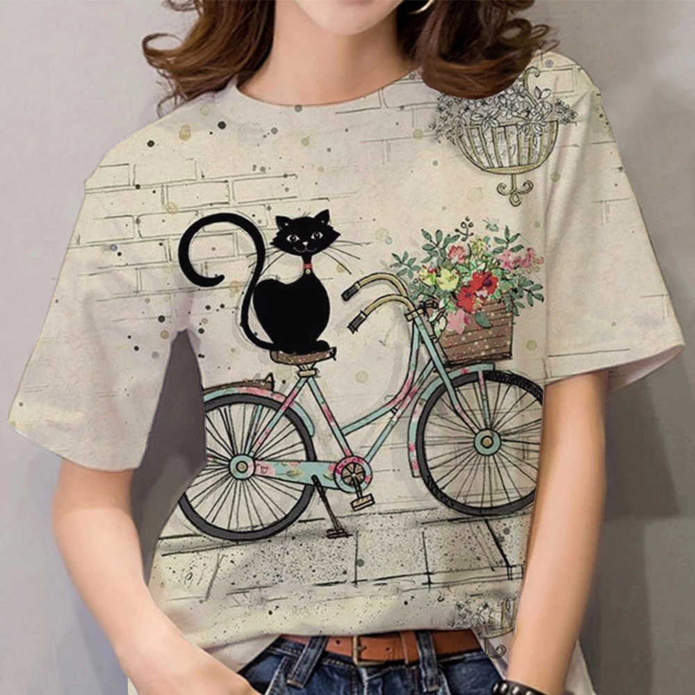 Summer T-Shirt Women 3D Printing Cute Cat Fashion Tee 2022 New Harajuku Animal T Shirt Short Sleeve Oversized Clothing Camiseta