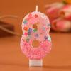 Romantic Pink Gradient Number Candle with Butterfly and Flower Glitter for Birthday Cake Decorations