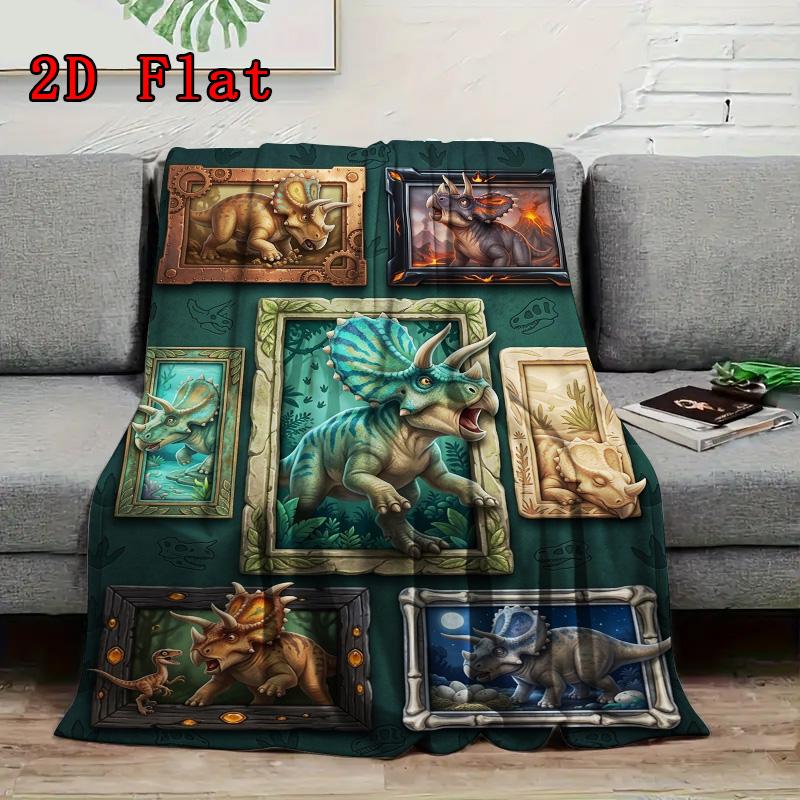 Dinosaur Collection 2D Flat Pattern Flannel Blanket, High quality All Seasons, Home Decor, Warmth and Comfort, Perfect for Christmas Gifts.