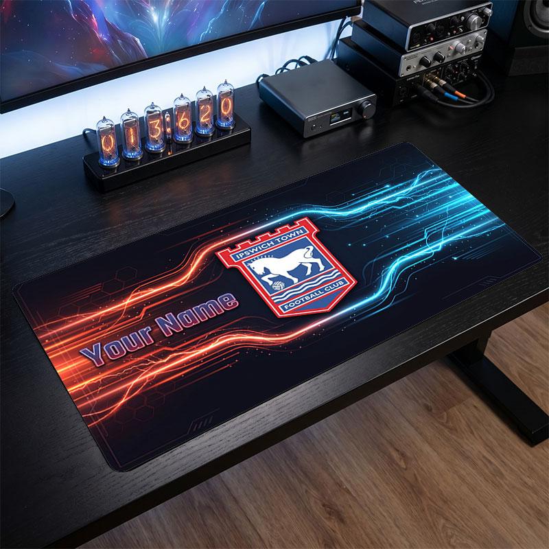 Ipswich Town Custom Large Mouse Pad, Personalized Name Text Print, Football Logo Non‑Slip Desk Mat Gaming Gift