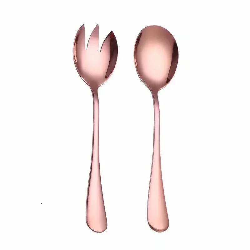 2Pcs/ Set High-quality Stainless Steel Fruit Salad Spoon and Fork  Thick Golden Western-style Tableware