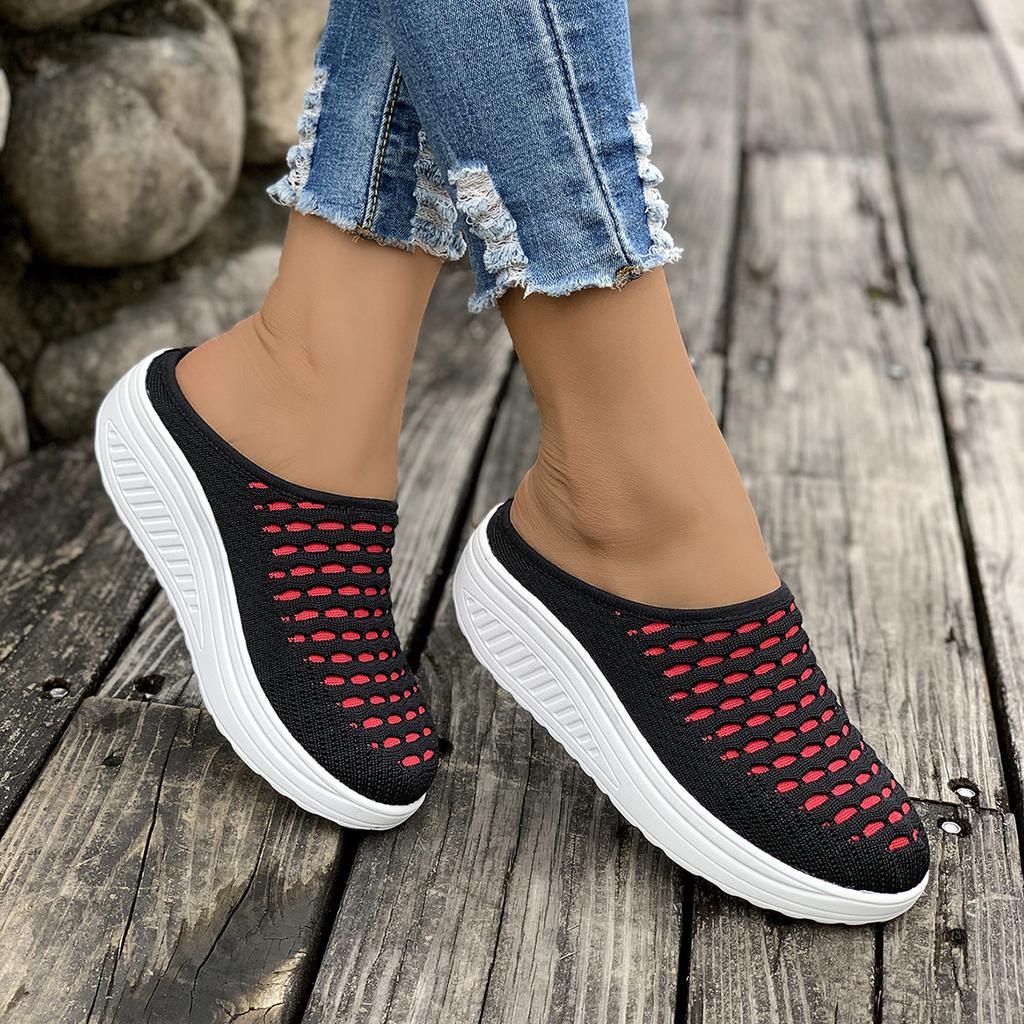 Дышащая женская обувь из ткани «Fly-Voven» с полуподносом, большие размеры, повседневные спортивные туфли Doudou, прогулочные туфли на плоской подошве