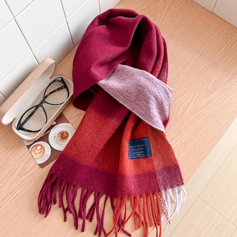 Wool scarf men's and women's winter blue plaid cashmere scarf high-end navy blue British style thickened new model