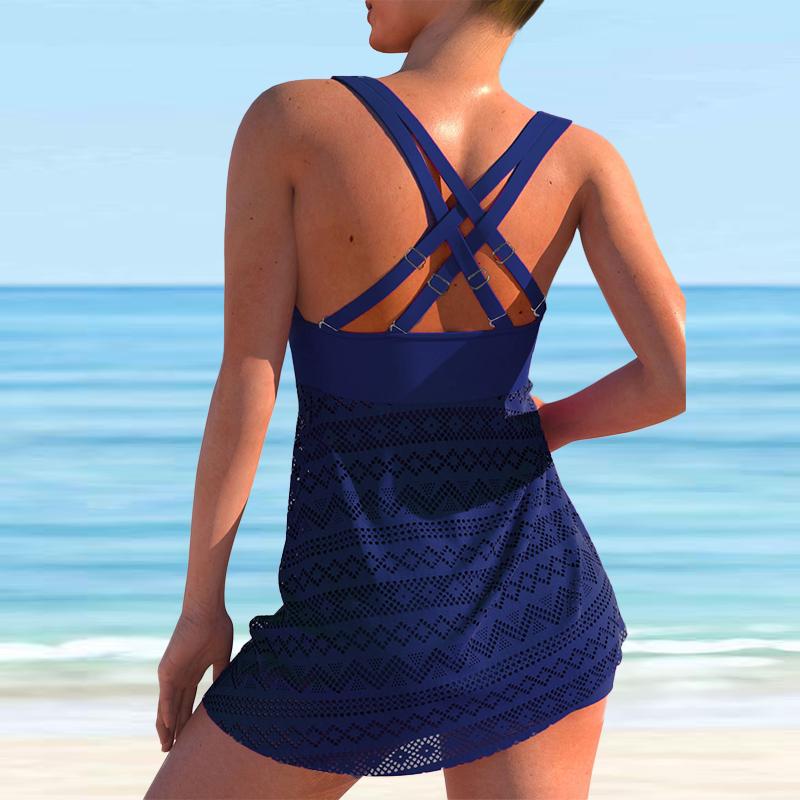 Women's Shoulder Strap Swimsuit Black Beautiful Back Swimsuit Print Bikini Tankini Swimsuit