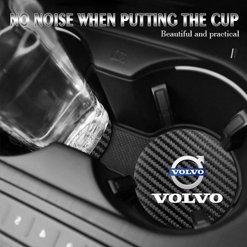 AABBH1 2Pcs Car Leather Water Cup Mat Auto Logo Kettle Pad For Volvo XC60 S60 V40 V50 V60 S80 S40 C30 AWD C70 S40 S60 S80 S90 T6 V70 V9