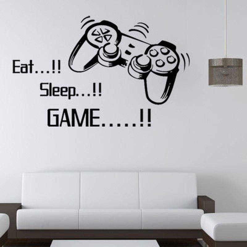 New Eat Sleep Game Wall Stickers Boys Bedroom Letter DIY Kids Rooms Decoration Art