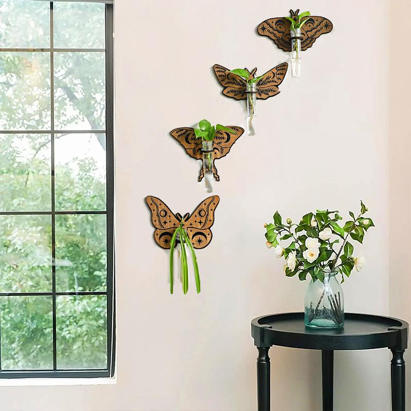 1Pc Butterfly Style European Style Test Tube Originality Wooden Bohemia Hollow Out Wall Decoration Plant Rack