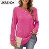 JKAASHDK Women's Fashion Casual Solid Color Print Long Sleeve O-Neck Blouses & Shirts Pullovers
