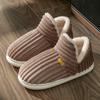 Winter Couple Style Simple Stripes Wrap Heels Plush Slippers Ladies' Non-slip Soft Warm Flip Flops Men Home Casual Cotton Shoes