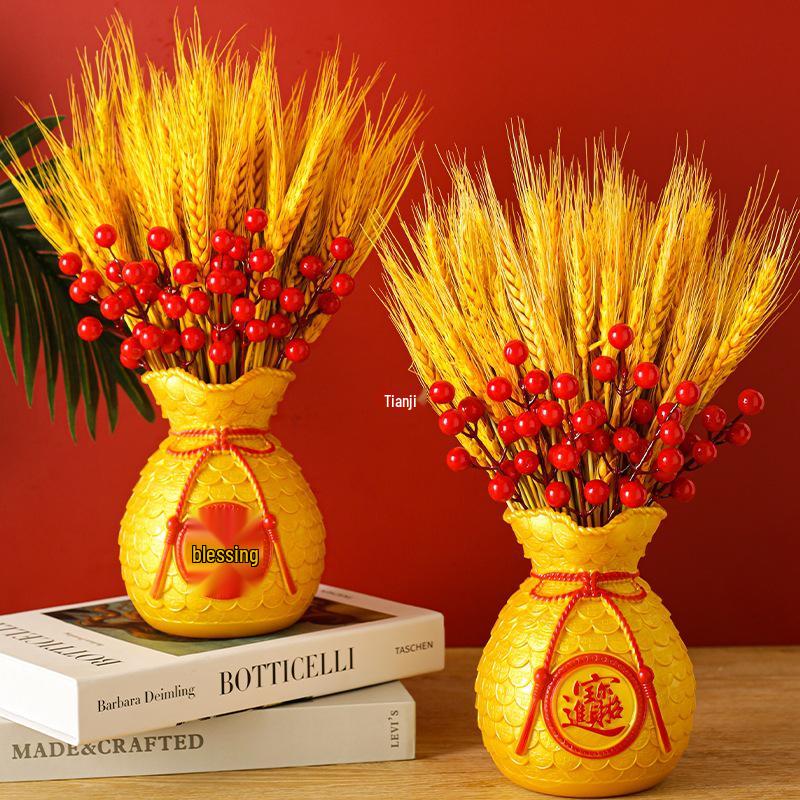 Ваза в виде мешка с золотой пшеницей - Настольное украшение для дома или офиса