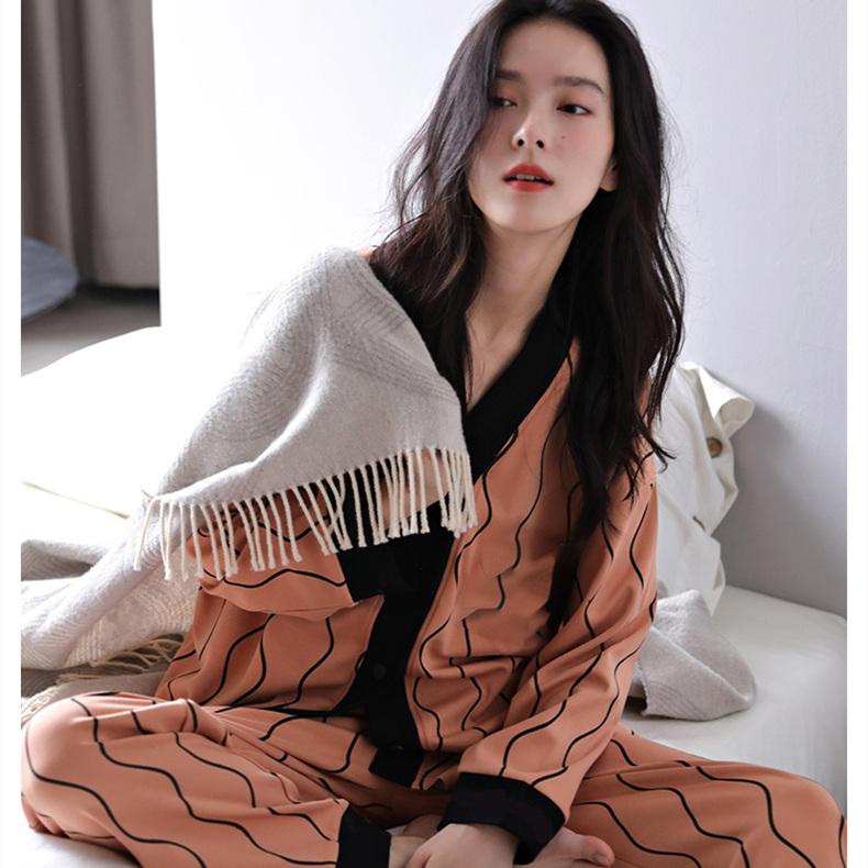 Пижамный комплект с леопардовым принтом осень-зима, топ с длинными рукавами на пуговицах и брюки с эластичным поясом, женская одежда для сна и отдыха
