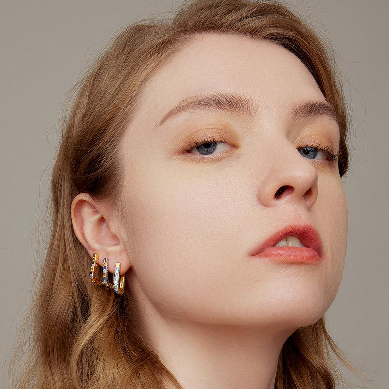 BAMOER 925 Sterling Silver Classic U-shaped Ear Buckles Earrings for Female Shining Zircon Earrings Fine Jewelry Gift