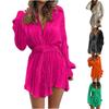 Women's Shirt Collar Fashionable Elastic Waist Pleated Long Sleeved Dress