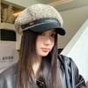 Leather Brim Duck Tongue Beret Autumn and Winter Hat Women's Velvet Warm Octagonal Hat Fashionable Versatile Painter Hat