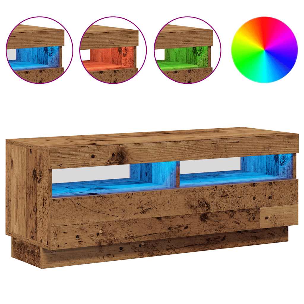 TV Stand with LED Lights Rustic Wood Look 100 x 35 x 40 cm