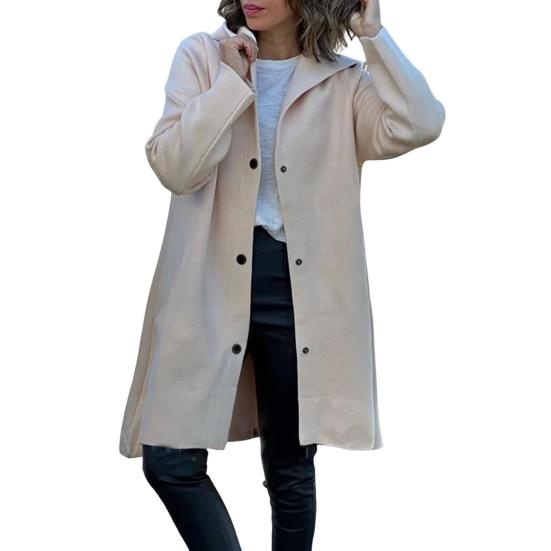 Осенне-зимняя женская шерстяная куртка с капюшоном, средней длины, с украшением в виде кольца на спине, однобортная, с длинными рукавами, однотонная, для ежедневных поездок на работу, пальто